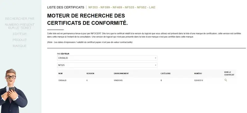Rechercher un éditeur certifié NF525